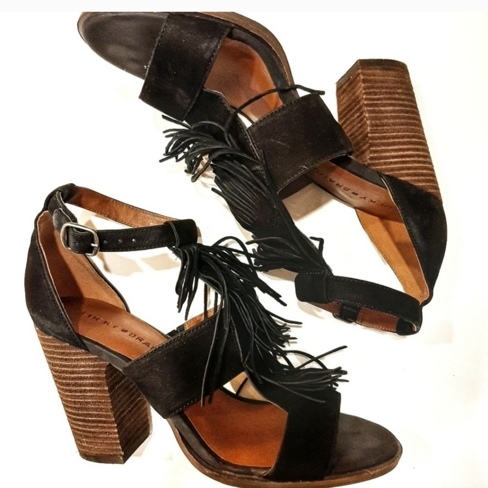 LUCKY BRAND- BLACK SUEDE HEEL SANDLES